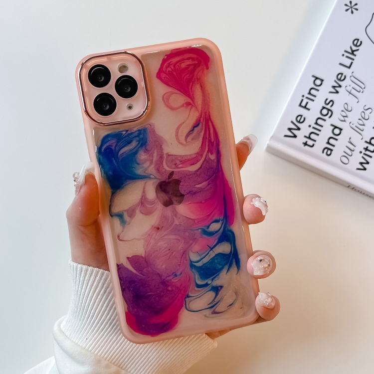

For iPhone 11 Pro Max Oil Painting Electroplating TPU Phone Case(Pink)