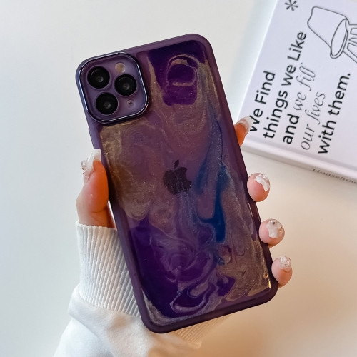 For iPhone 11 Pro Max Oil Painting Electroplating TPU Phone Case(Purple) for iphone 12 magic diamond blu ray magsafe phone case red purple gradient