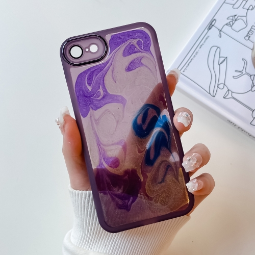For iPhone SE 2022/2020 / 8 / 7 Oil Painting Electroplating TPU Phone Case(Purple) for iphone 11 pro max 3d cloud pattern tpu phone case blue