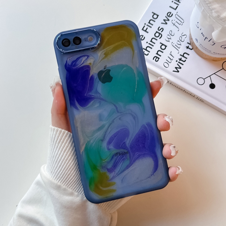 

For iPhone 8 Plus / 7 Plus Oil Painting Electroplating TPU Phone Case(Blue)