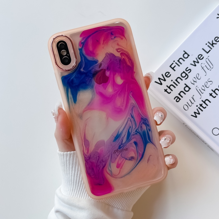 

For iPhone XS Max Oil Painting Electroplating TPU Phone Case(Pink)