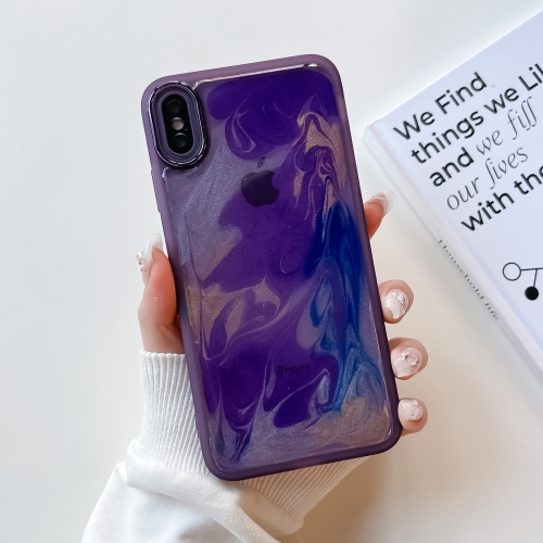 For iPhone XS Max Oil Painting Electroplating TPU Phone Case(Purple) for iphone 14 pro max cd texture magsafe electroplated tpu phone case gold