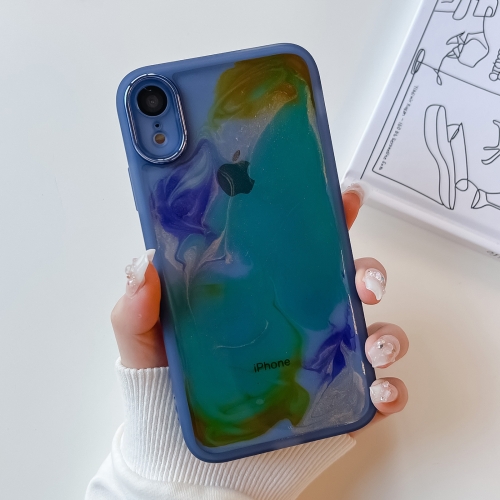 

For iPhone XR Oil Painting Electroplating TPU Phone Case(Blue)