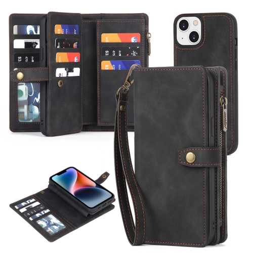 

For iPhone 14 Zipper Wallet Detachable MagSafe Leather Phone Case(Black)