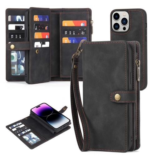 

For iPhone 14 Pro Zipper Wallet Detachable MagSafe Leather Phone Case(Black)