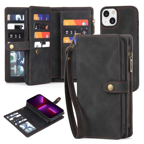 

For iPhone 13 Zipper Wallet Detachable MagSafe Leather Phone Case(Black)