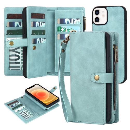 

For iPhone XR Zipper Wallet Detachable MagSafe Leather Phone Case(Blue)