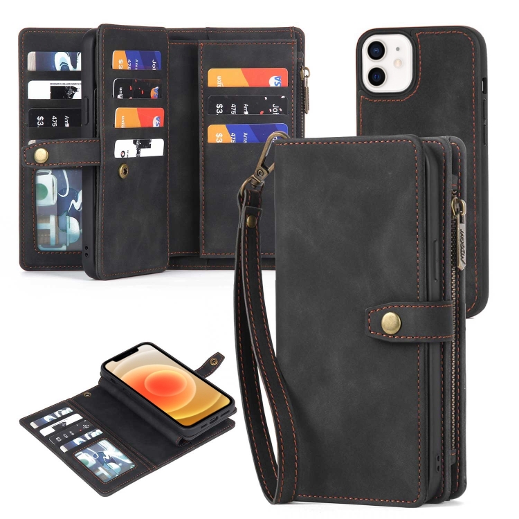 

For iPhone XS Max Zipper Wallet Detachable MagSafe Leather Phone Case(Black)