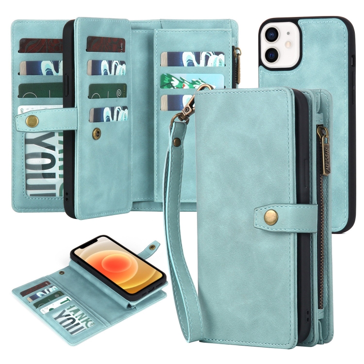

For iPhone XS Max Zipper Wallet Detachable MagSafe Leather Phone Case(Blue)