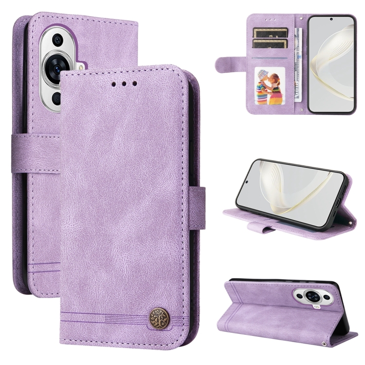 

For Huawei nova 11 Skin Feel Life Tree Metal Button Leather Phone Case(Purple)