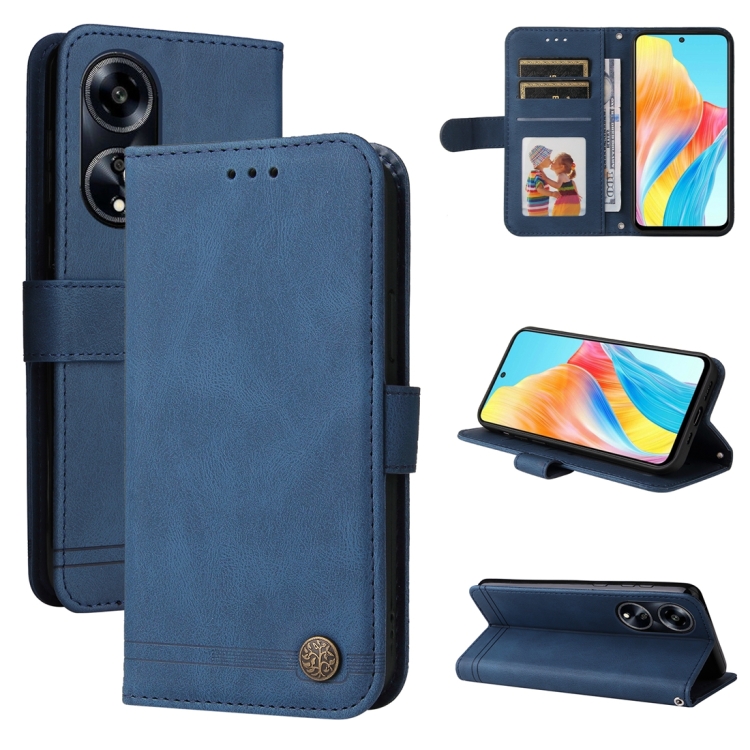 

For OPPO A1 5G Skin Feel Life Tree Metal Button Leather Phone Case(Blue)