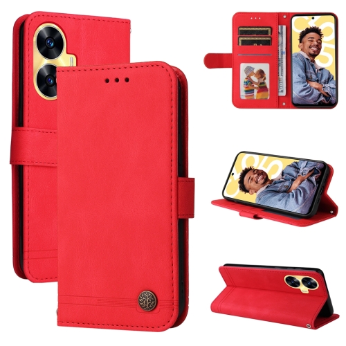 

For Realme C55 Skin Feel Life Tree Metal Button Leather Phone Case(Red)