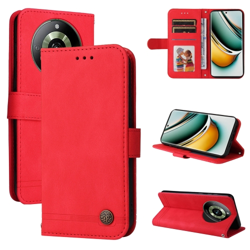 

For Realme 11 Skin Feel Life Tree Metal Button Leather Phone Case(Red)