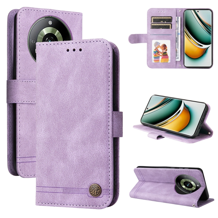 

For Realme 11 Skin Feel Life Tree Metal Button Leather Phone Case(Purple)