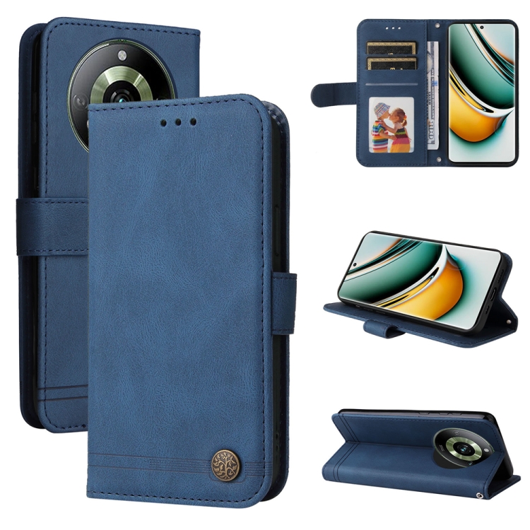 

For Realme 11 Skin Feel Life Tree Metal Button Leather Phone Case(Blue)