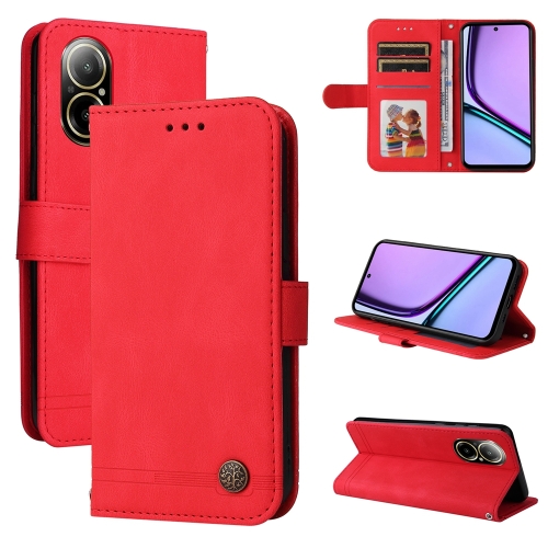 

For Realme C67 4G Global Skin Feel Life Tree Metal Button Leather Phone Case(Red)