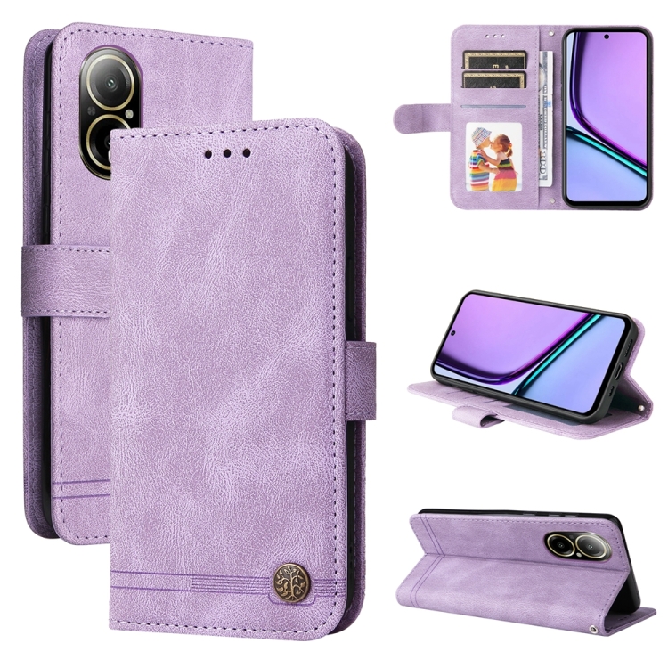 

For Realme C67 4G Global Skin Feel Life Tree Metal Button Leather Phone Case(Purple)