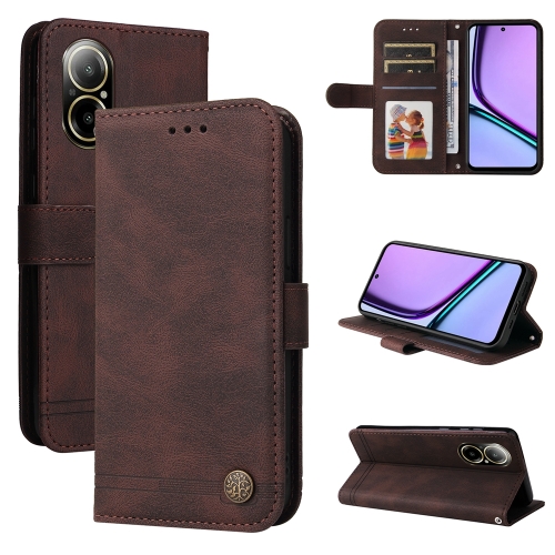 

For Realme C67 4G Global Skin Feel Life Tree Metal Button Leather Phone Case(Brown)