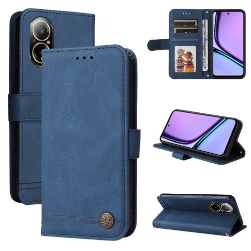 

For Realme C67 4G Global Skin Feel Life Tree Metal Button Leather Phone Case(Blue)