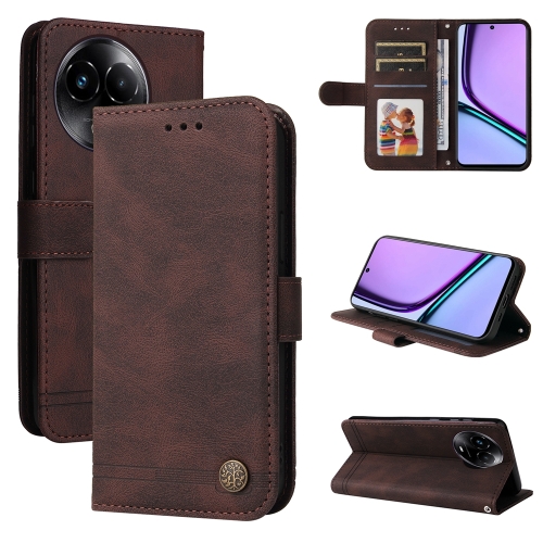 

For Realme C67 5G Global / 11 5G Taiwan Version Skin Feel Life Tree Metal Button Leather Phone Case(Brown)
