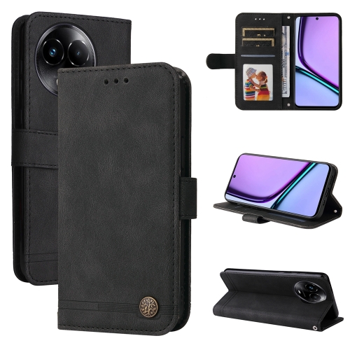 

For Realme C67 5G Global / 11 5G Taiwan Version Skin Feel Life Tree Metal Button Leather Phone Case(Black)