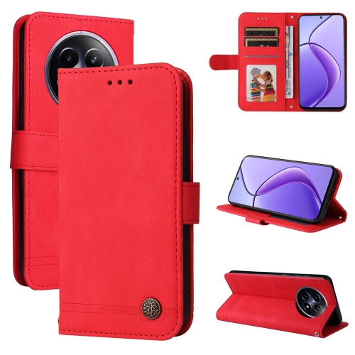 

For Realme 12 5G Skin Feel Life Tree Metal Button Leather Phone Case(Red)