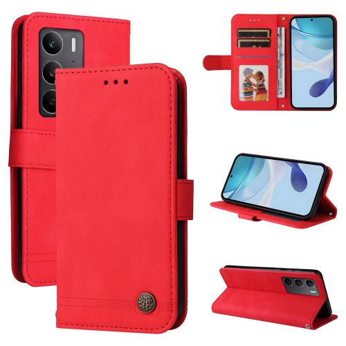 

For Realme C75 / Realme 14x Skin Feel Life Tree Metal Button Leather Phone Case(Red)