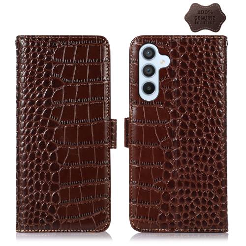 

For Samsung Galaxy M54 5G Crocodile Top Layer Cowhide Leather Phone Case(Brown)