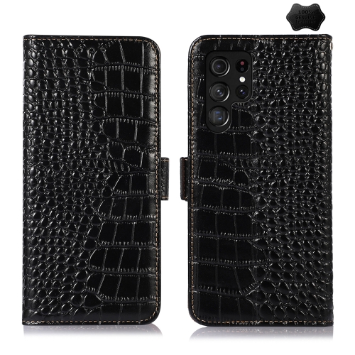 

For Samsung Galaxy S24 Ultra Crocodile Top Layer Cowhide Leather Phone Case(Black)