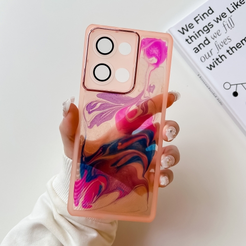 

For OPPO Reno9 Pro Oil Painting Electroplating TPU Phone Case(Pink)
