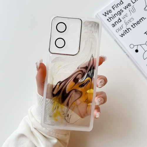 

For OPPO Reno9 Pro Oil Painting Electroplating TPU Phone Case(White)