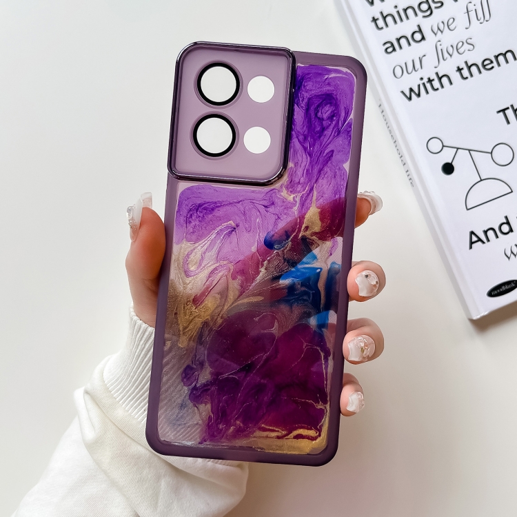 

For OPPO Reno8 Oil Painting Electroplating TPU Phone Case(Purple)