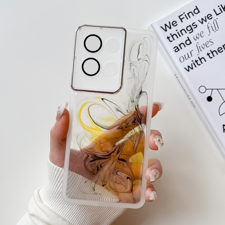 

For OPPO Reno8 Pro Oil Painting Electroplating TPU Phone Case(White)
