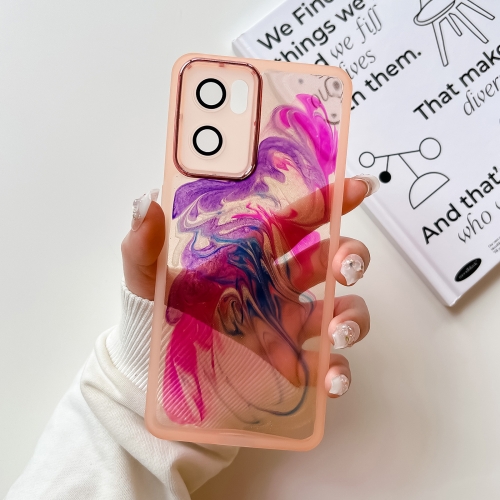 

For OPPO Reno7 Oil Painting Electroplating TPU Phone Case(Pink)