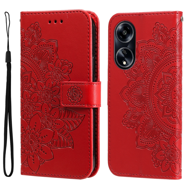 

For OPPO A1 5G 7-petal Flowers Embossing Leather Phone Case(Red)
