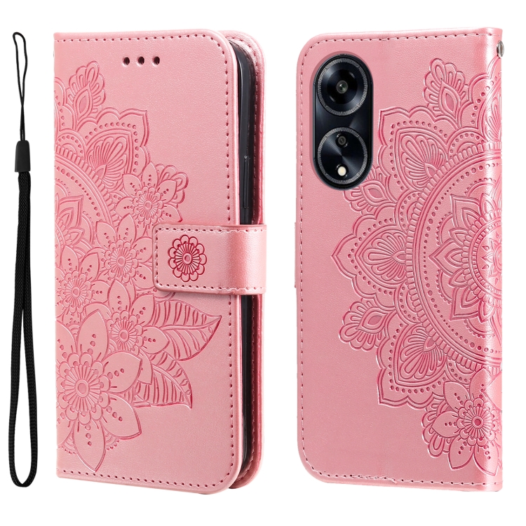 

For OPPO A1 5G 7-petal Flowers Embossing Leather Phone Case(Rose Gold)