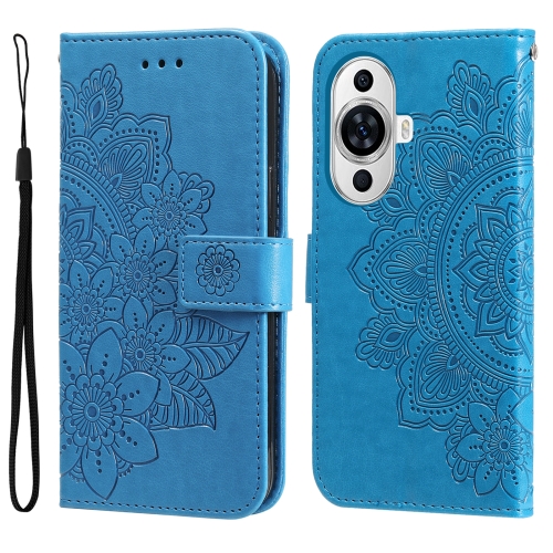 

For Huawei nova 11 7-petal Flowers Embossing Leather Phone Case(Blue)