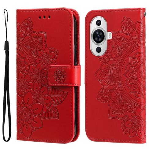 

For Huawei nova 11 Pro 7-petal Flowers Embossing Leather Phone Case(Red)