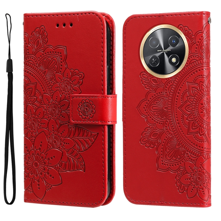 

For Huawei Enjoy 60X 7-petal Flowers Embossing Leather Phone Case(Red)