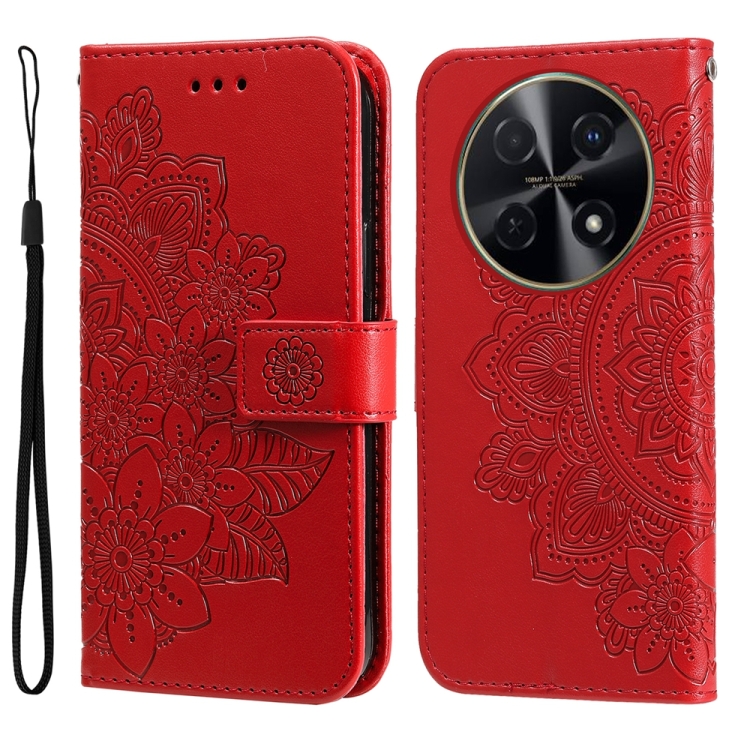 

For Huawei Enjoy 70 Pro 7-petal Flowers Embossing Leather Phone Case(Red)