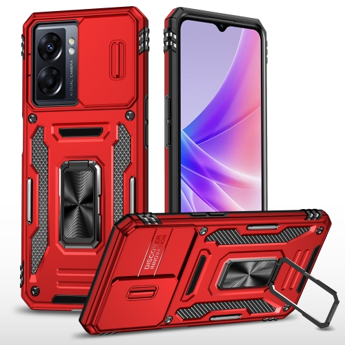 

For OPPO A57 4G Armor PC + TPU Camera Shield Phone Case(Red)
