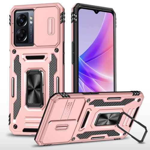 

For OPPO A77 4G Armor PC + TPU Camera Shield Phone Case(Rose Gold)
