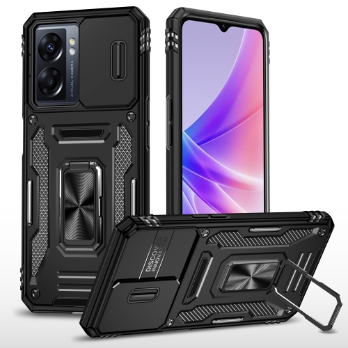 

For OPPO A77 4G Armor PC + TPU Camera Shield Phone Case(Black)