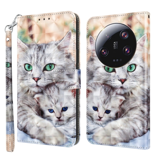 

For Xiaomi 13 Ultra 3D Painted Pattern Leather Phone Case(Two Loving Cats)