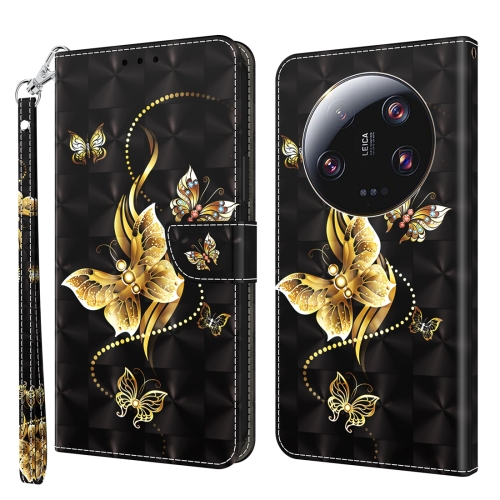 

For Xiaomi 13 Ultra 3D Painted Pattern Leather Phone Case(Golden Butterfly)