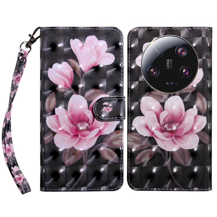 

For Xiaomi 13 Ultra 3D Painted Pattern Leather Phone Case(Pink Flower)