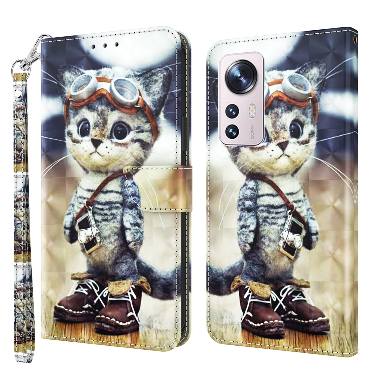 

For Xiaomi 12 Pro 3D Painted Pattern Leather Phone Case(Naughty Cat)