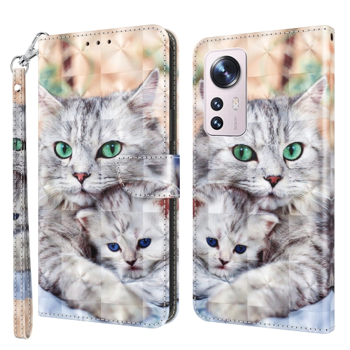 

For Xiaomi 12 Pro 3D Painted Pattern Leather Phone Case(Two Loving Cats)