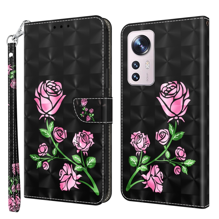 

For Xiaomi 12 Pro 3D Painted Pattern Leather Phone Case(Rose)