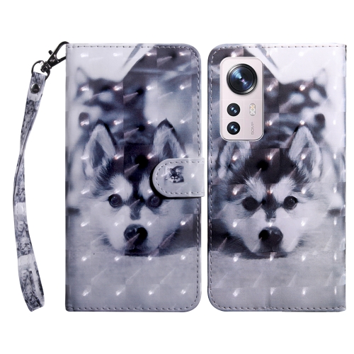 

For Xiaomi 12 Pro 3D Painted Pattern Leather Phone Case(Husky)